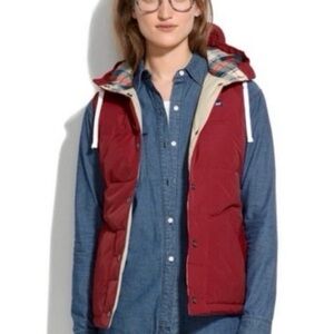 Penfield x Madewell Maroon Plaid Lucedale Down Puffer Hooded Vest Sz M